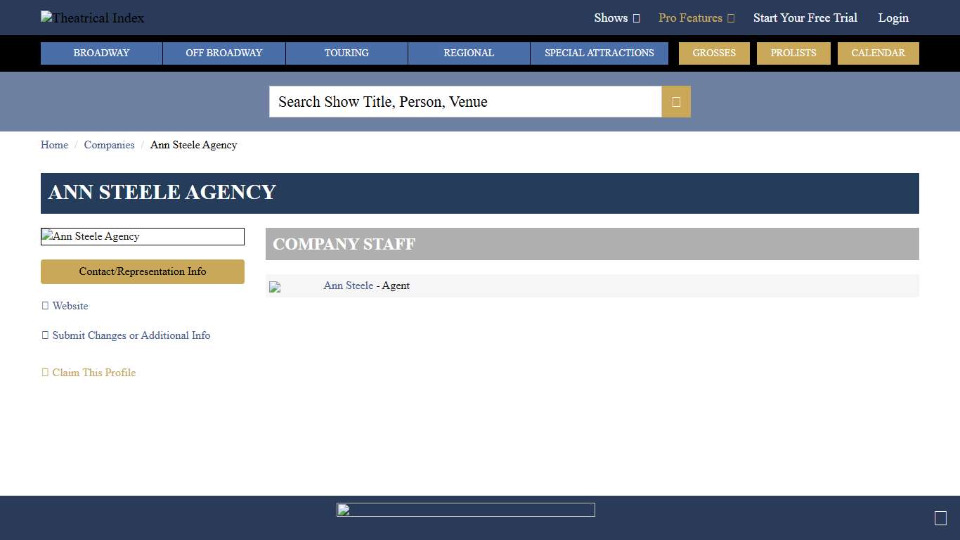 Ann Steele Agency, New York, NY - Theatrical Index, Broadway, Off Broadway, Touring, Productions