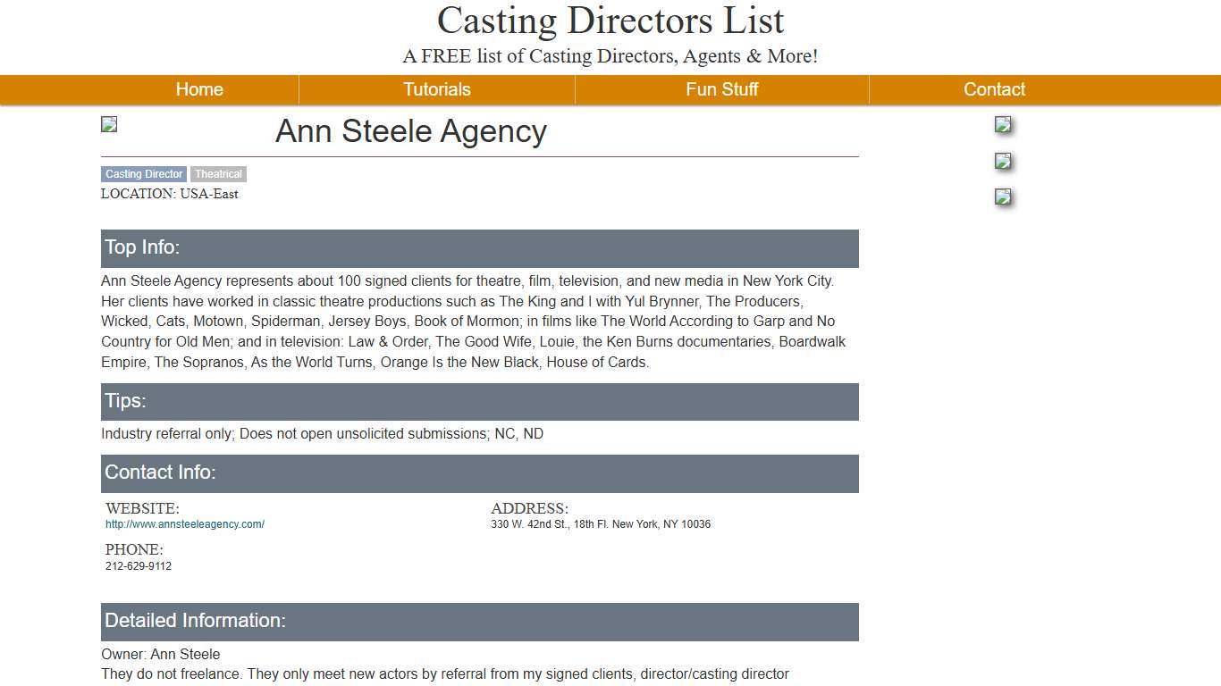 Ann Steele Agency - Casting Directors List