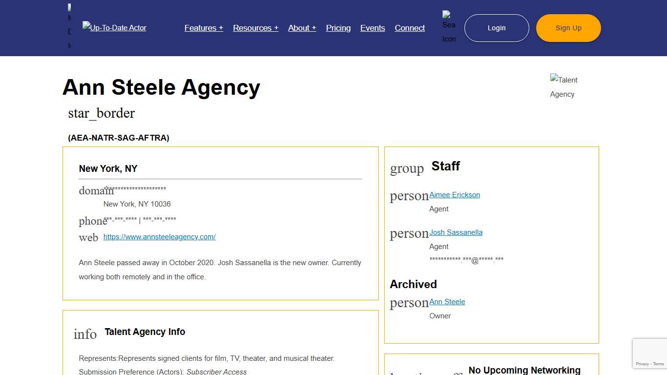 Talent Agency Details: Ann Steele Agency - Up-To-Date Actor